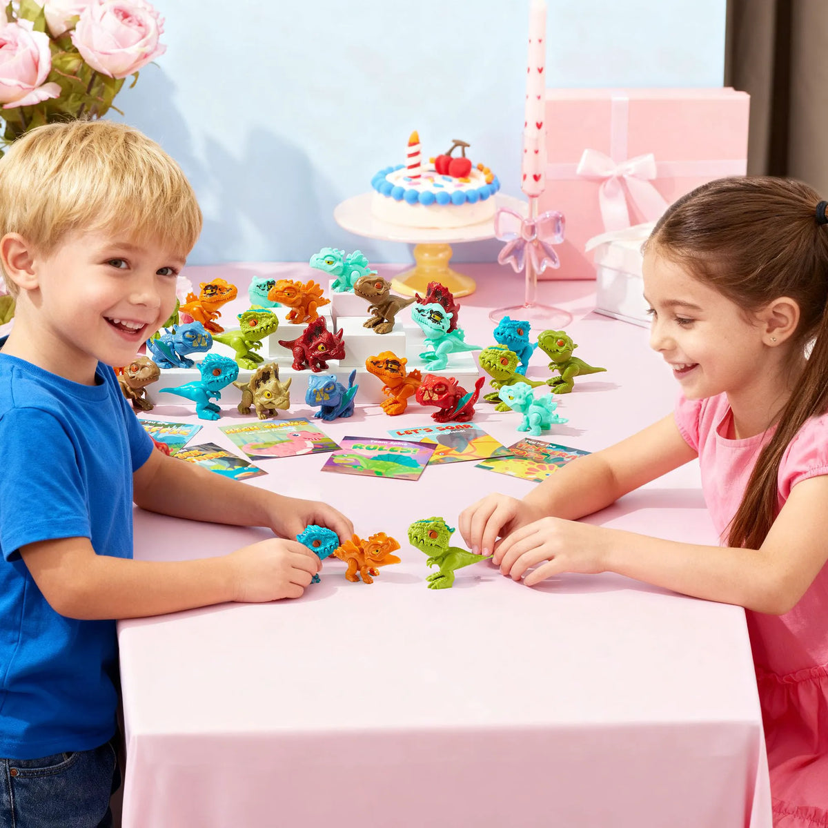 24 Valentine's Day Cards with Dinosaur Toys