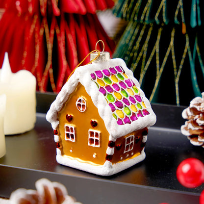 Mini Christmas Gingerbread House Glass Ornament
