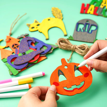 36-Piece Halloween Wooden Painting Craft Kit