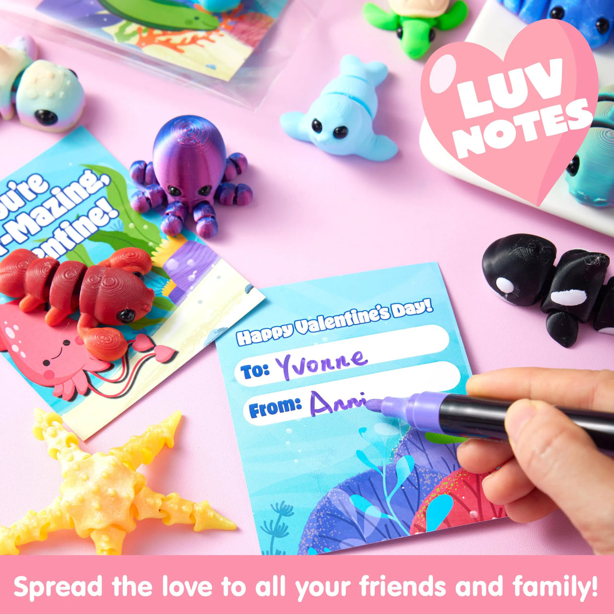 28 Valentine's Day Cards with 3D Ocean Animal Designs for Kids