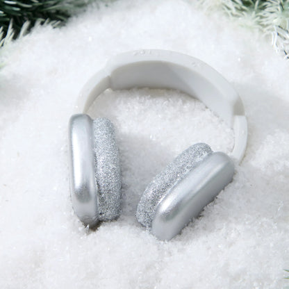 Mini Christmas Headphone Ornament in Silver and White