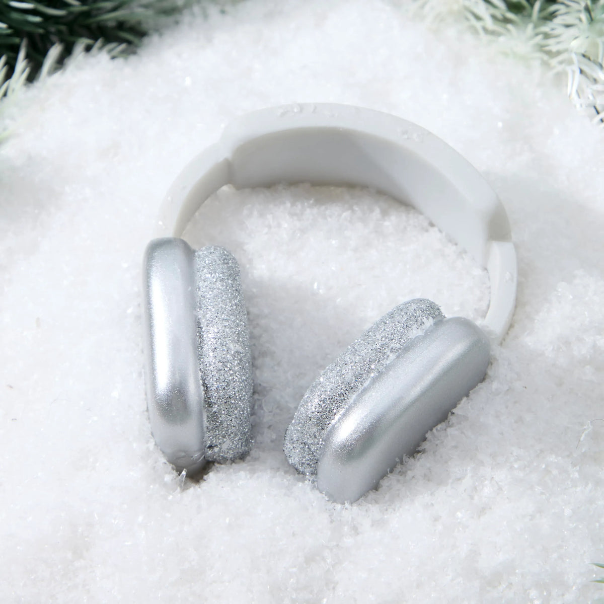 Mini Christmas Headphone Ornament in Silver and White