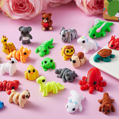 28-Piece Set of 3D Printed Mini Animals with Valentine Greeting Cards for Kids