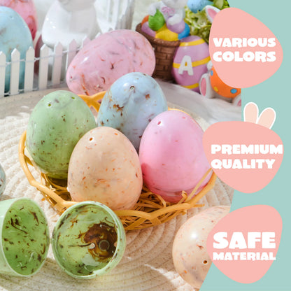 12 Plastic Easter Marble-Printed Fillable Empty Eggs