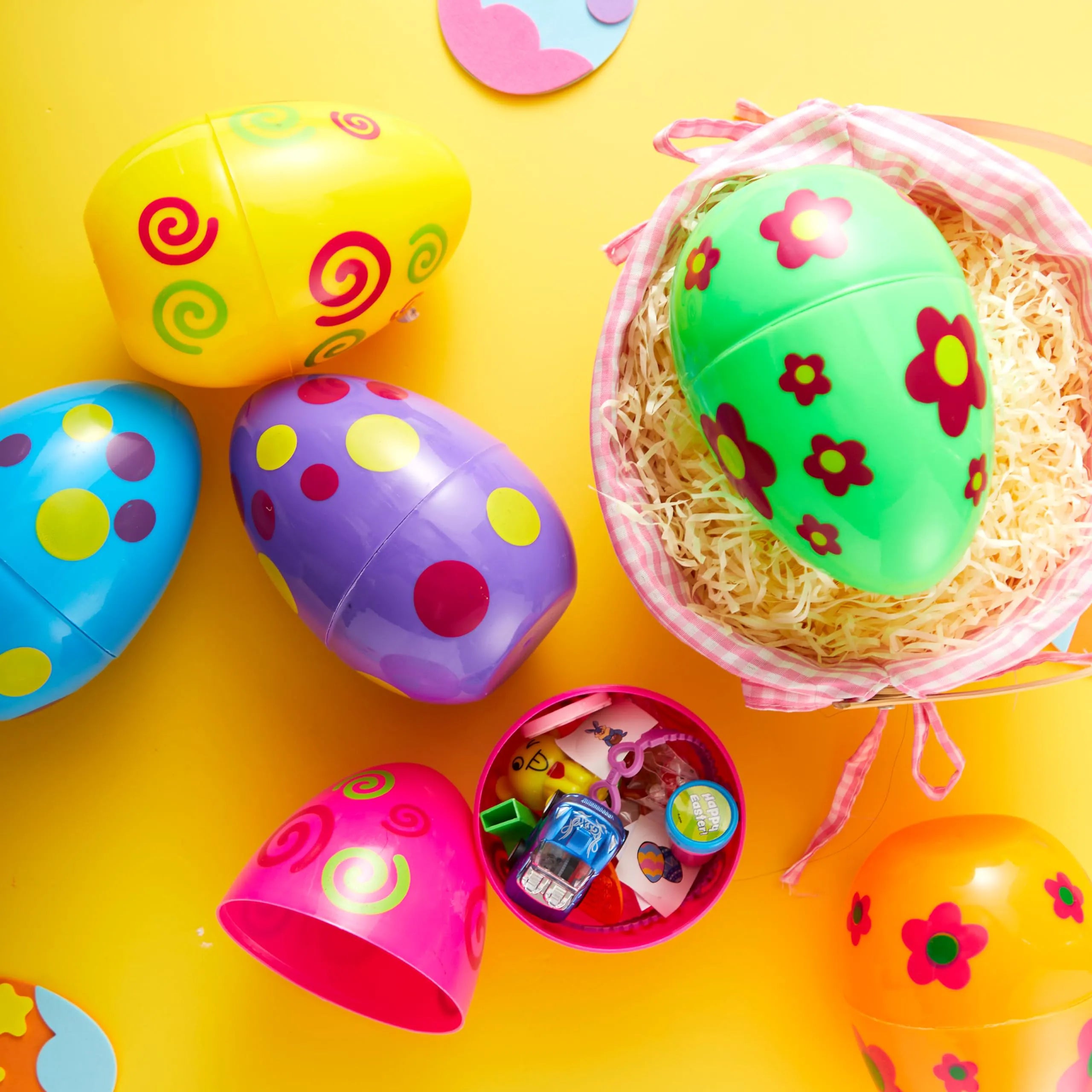 6 Large Printed Easter Eggs - 6 Inch Jumbo Plastic Fillable Eggs for Easter Hunt
