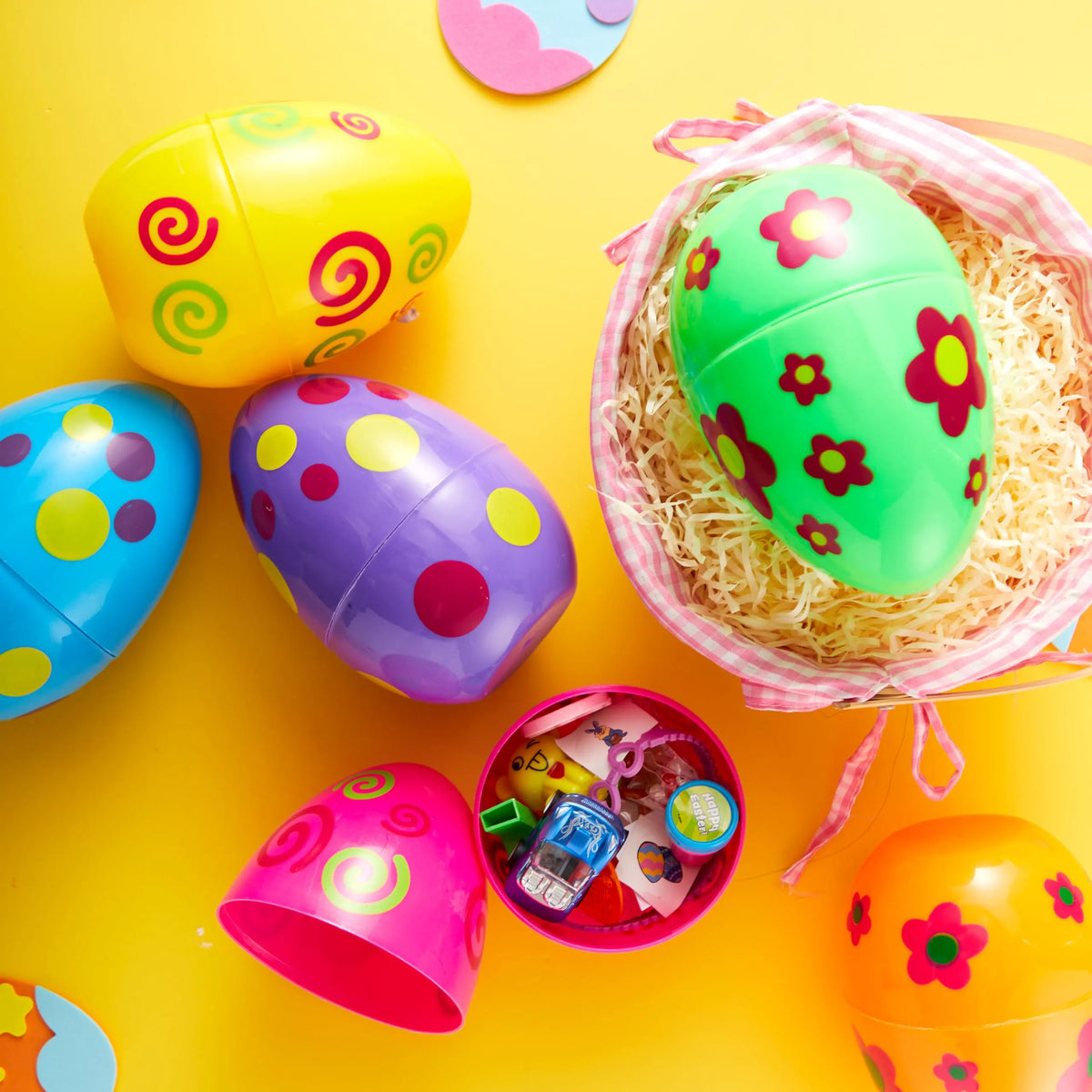 6 Large Printed Easter Eggs - 6 Inch Jumbo Plastic Fillable Eggs for Easter Hunt