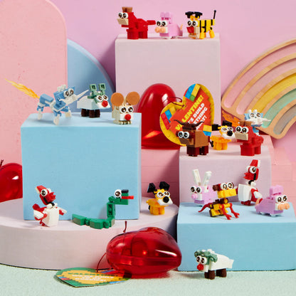 26-Piece Animal Building Blocks with Prefilled Hearts and Kids' Valentine Cards