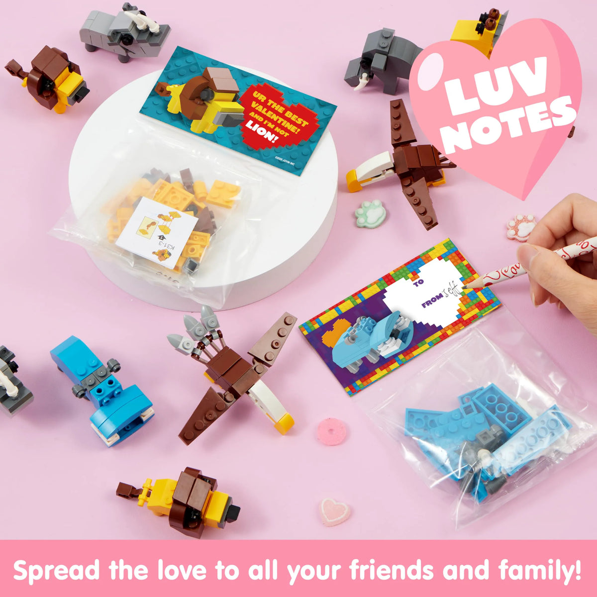 24 Pack Valentine's Day Cards with Safari Animal Building Blocks for Gifts and Party Favors