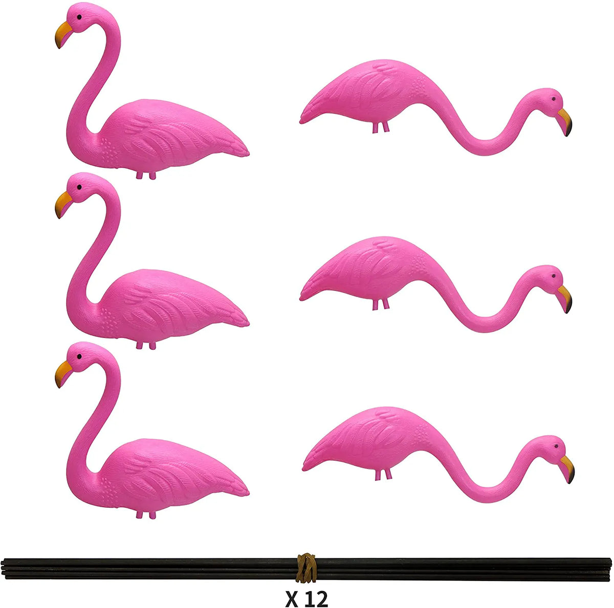 Set of 6 Small Pink Flamingo Yard Ornaments