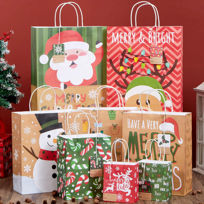 24-Pack Christmas White Kraft Gift Bags