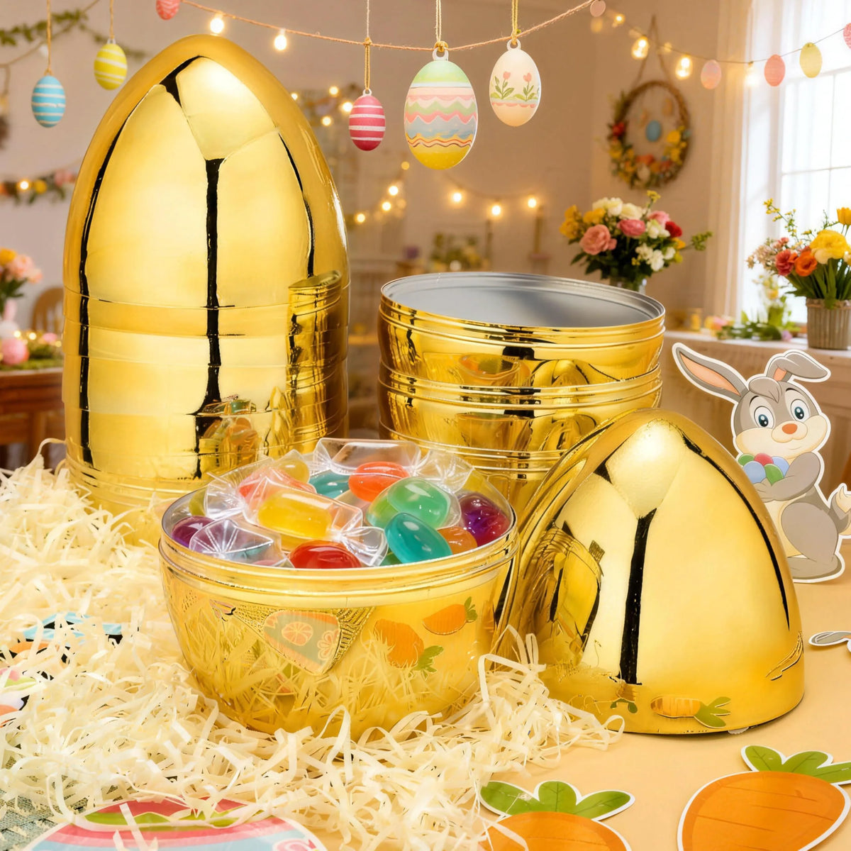 24 Large Plastic Golden Easter Eggs, 6-Inch Jumbo Fillable Eggs