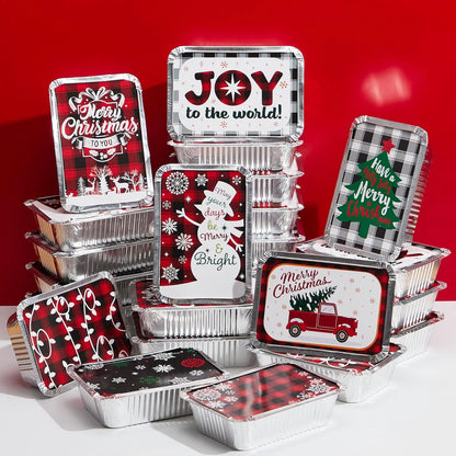 24-Pack Christmas Foil Containers with Lids