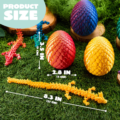 4 Pack 3D Printed Dragon Eggs with Laser Dragon - Articulated Fidget Toys for Kids