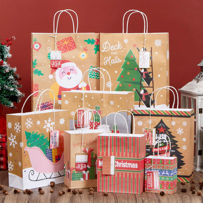 24 PCS Christmas Kraft Gift Bags, Assorted Sizes Xmas Paper Bags