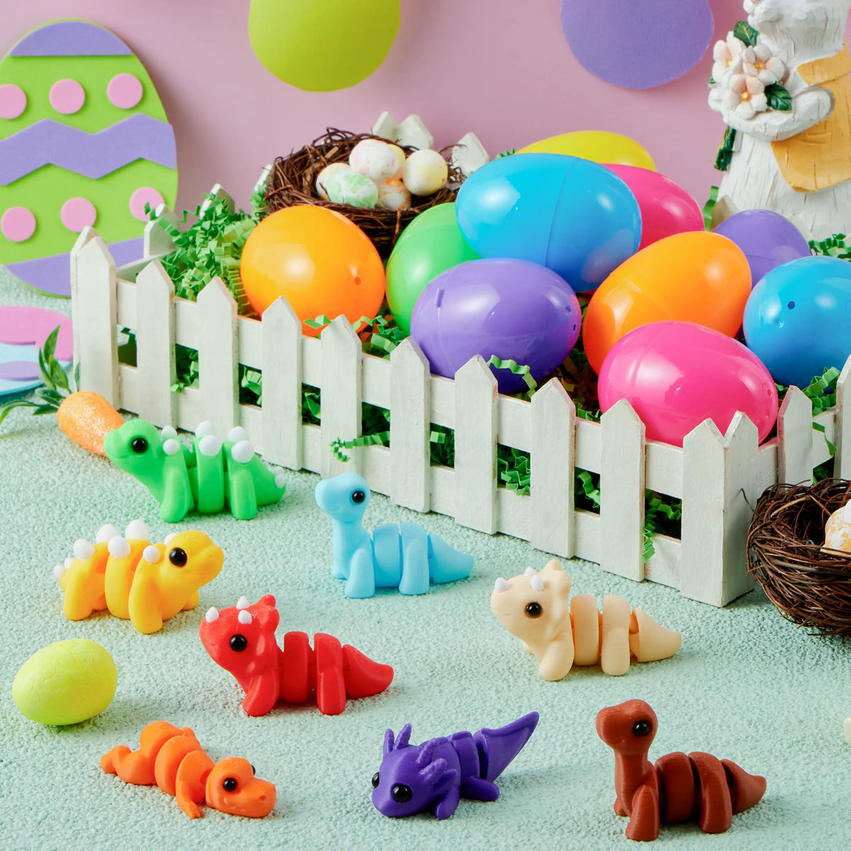 8 Prefilled Easter Eggs with Mini Dinosaur Toys