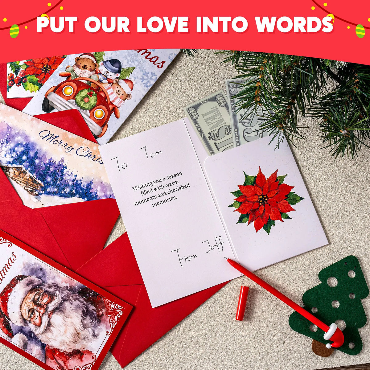 30 Christmas Classic Money Cards with Envelopes