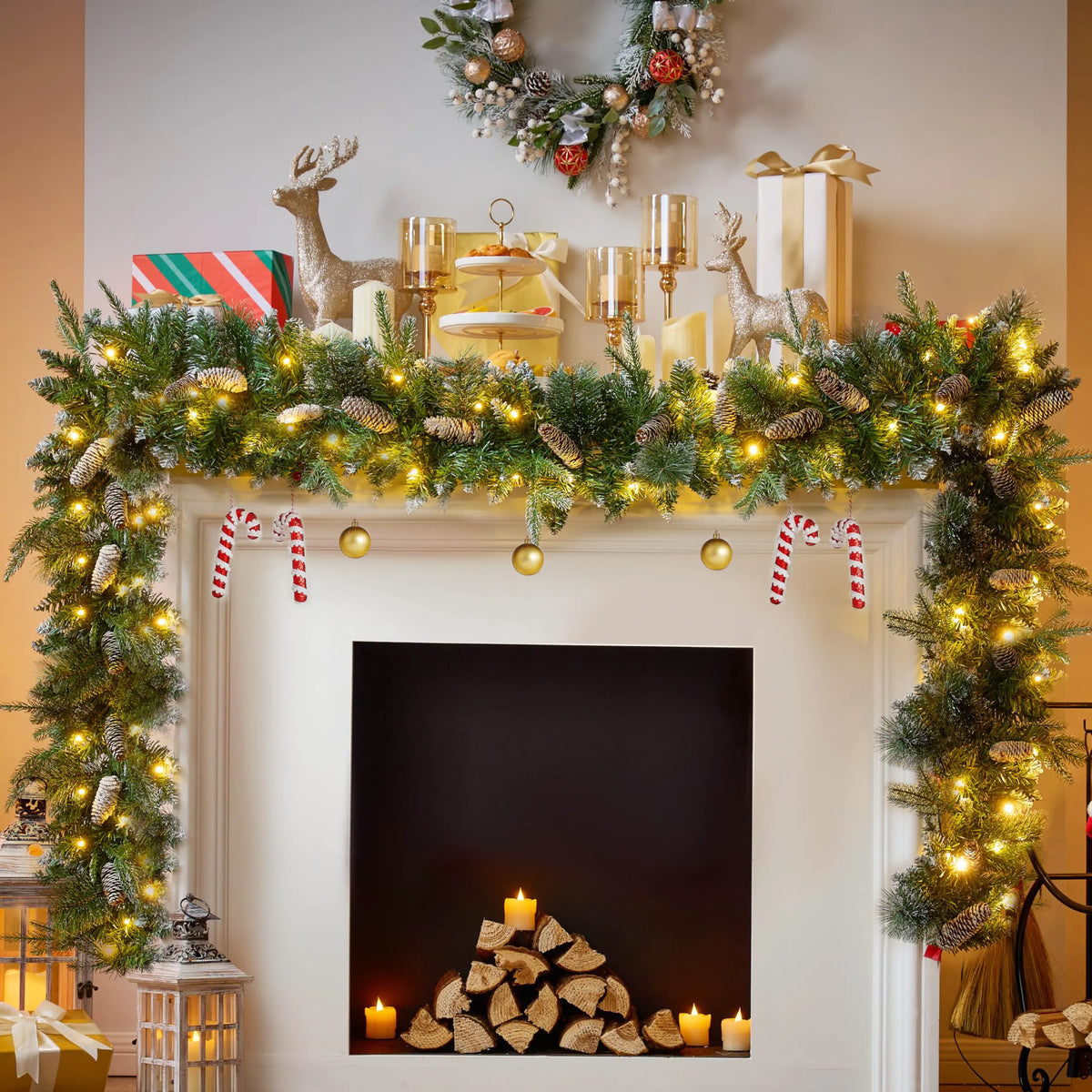 9-Foot Flocked Christmas Garland with Pine