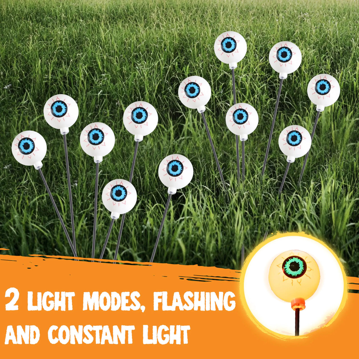 Outdoor Solar Scary Eyeball Lights for Halloween - Warm White