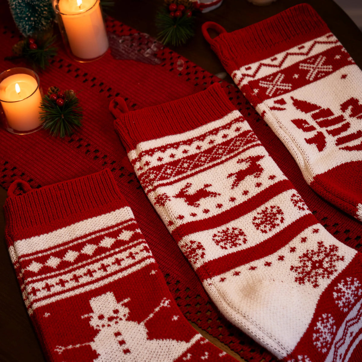 3 Pack 18" White Classic Knit Christmas Stockings