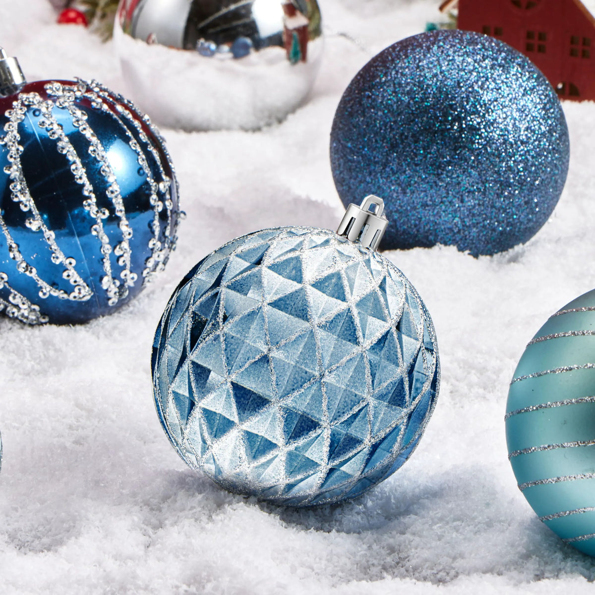 12-Piece 3.15-Inch Blue and Silver Christmas Ball Ornaments Set