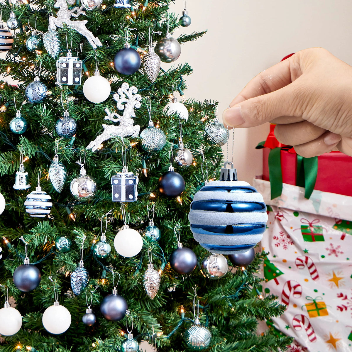 66-Piece Christmas Ball Ornament Set in Light Blue