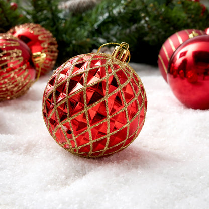 12-Piece Set of 3.15-Inch Red and Gold Christmas Ball Ornaments