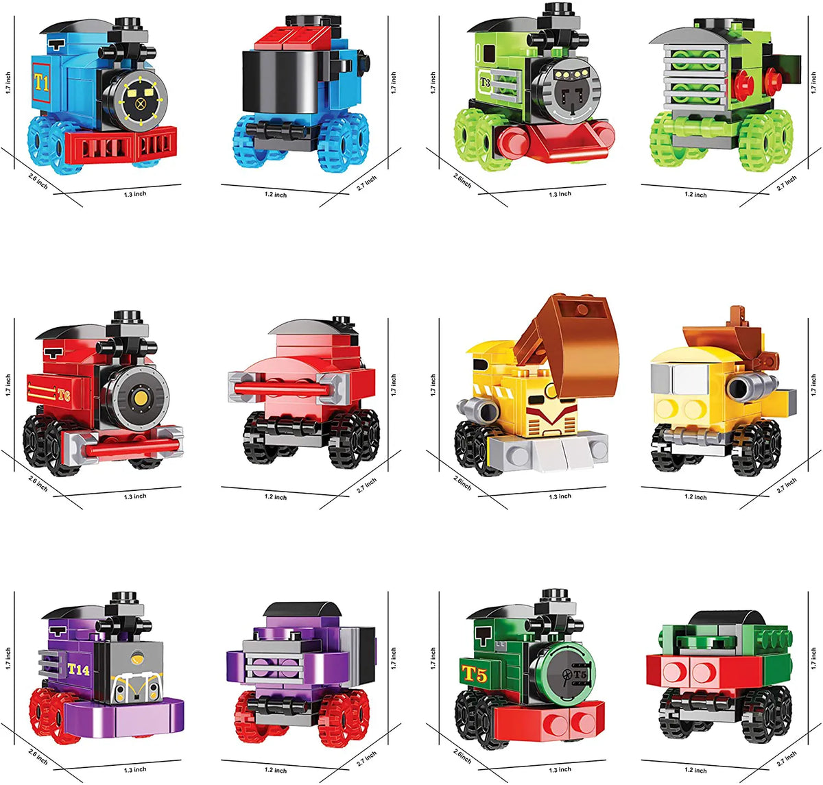 24 Prefilled Hearts with Train Building Blocks and Valentine's Day Cards for Kids - Classroom Exchange Gifts