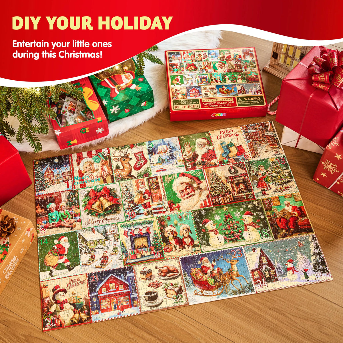 1000-Piece 24-Day Christmas Advent Calendar Puzzle Set