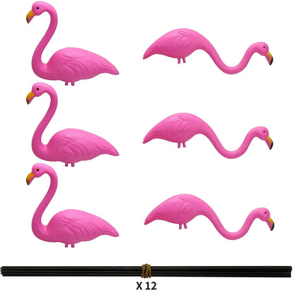 Set of 6 Small Pink Flamingo Yard Ornaments