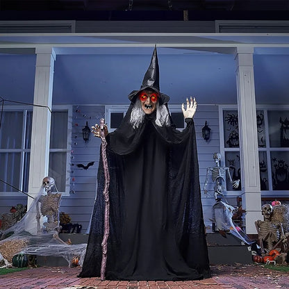 6-Foot Halloween Animatronic Witch with Cane
