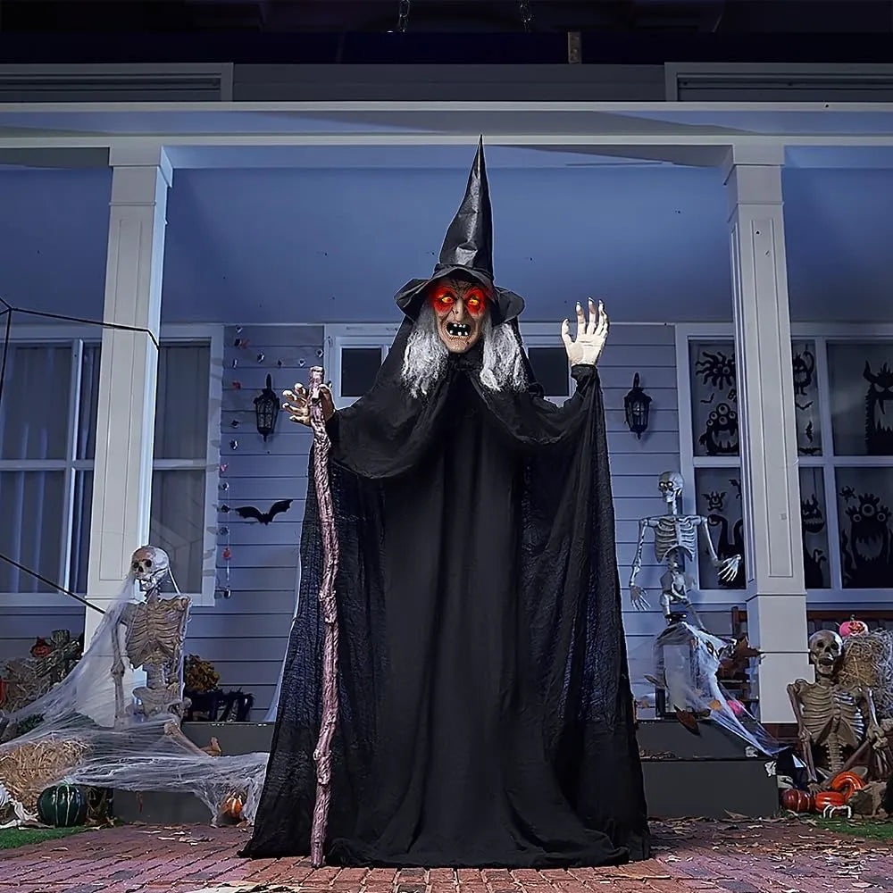 6-Foot Halloween Animatronic Witch with Cane
