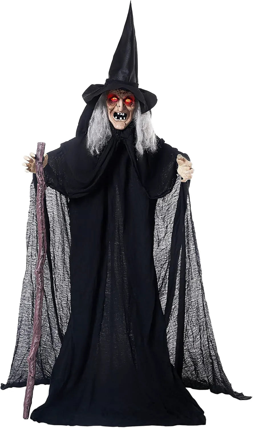 6-Foot Halloween Animatronic Witch with Cane