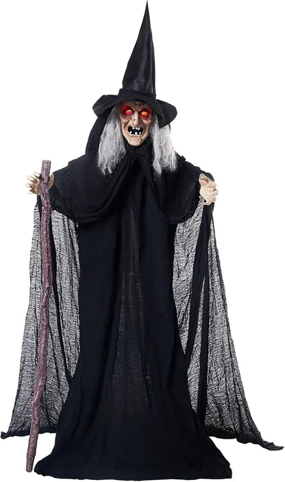 6-Foot Halloween Animatronic Witch with Cane
