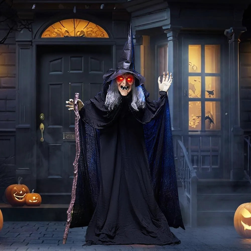 6-Foot Halloween Animatronic Witch with Cane