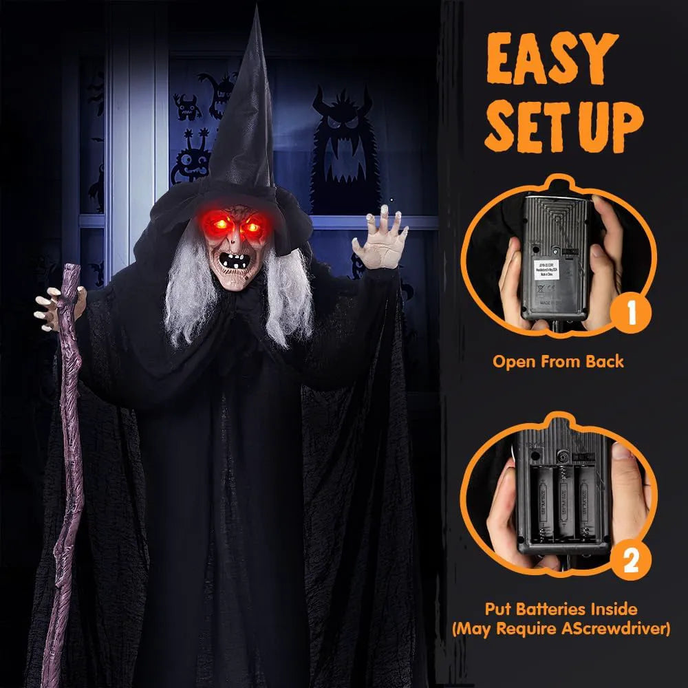 6-Foot Halloween Animatronic Witch with Cane