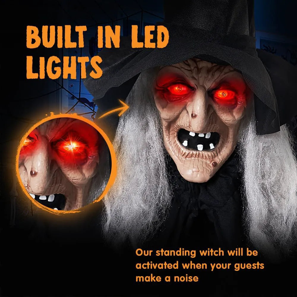 6-Foot Halloween Animatronic Witch with Cane
