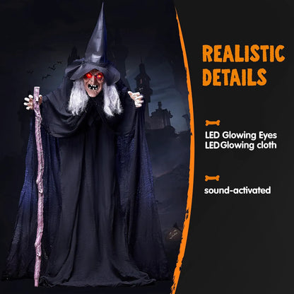 6-Foot Halloween Animatronic Witch with Cane