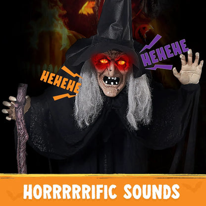 6-Foot Halloween Animatronic Witch with Cane