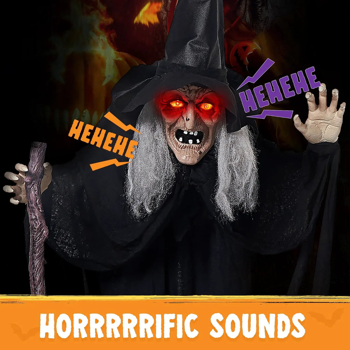 6-Foot Halloween Animatronic Witch with Cane