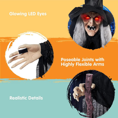 6-Foot Halloween Animatronic Witch with Cane
