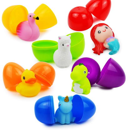 6 Pack 3.07 Inch Light Up Floating Bath Toys with Prefilled Easter Eggs for Easter Egg Hunt