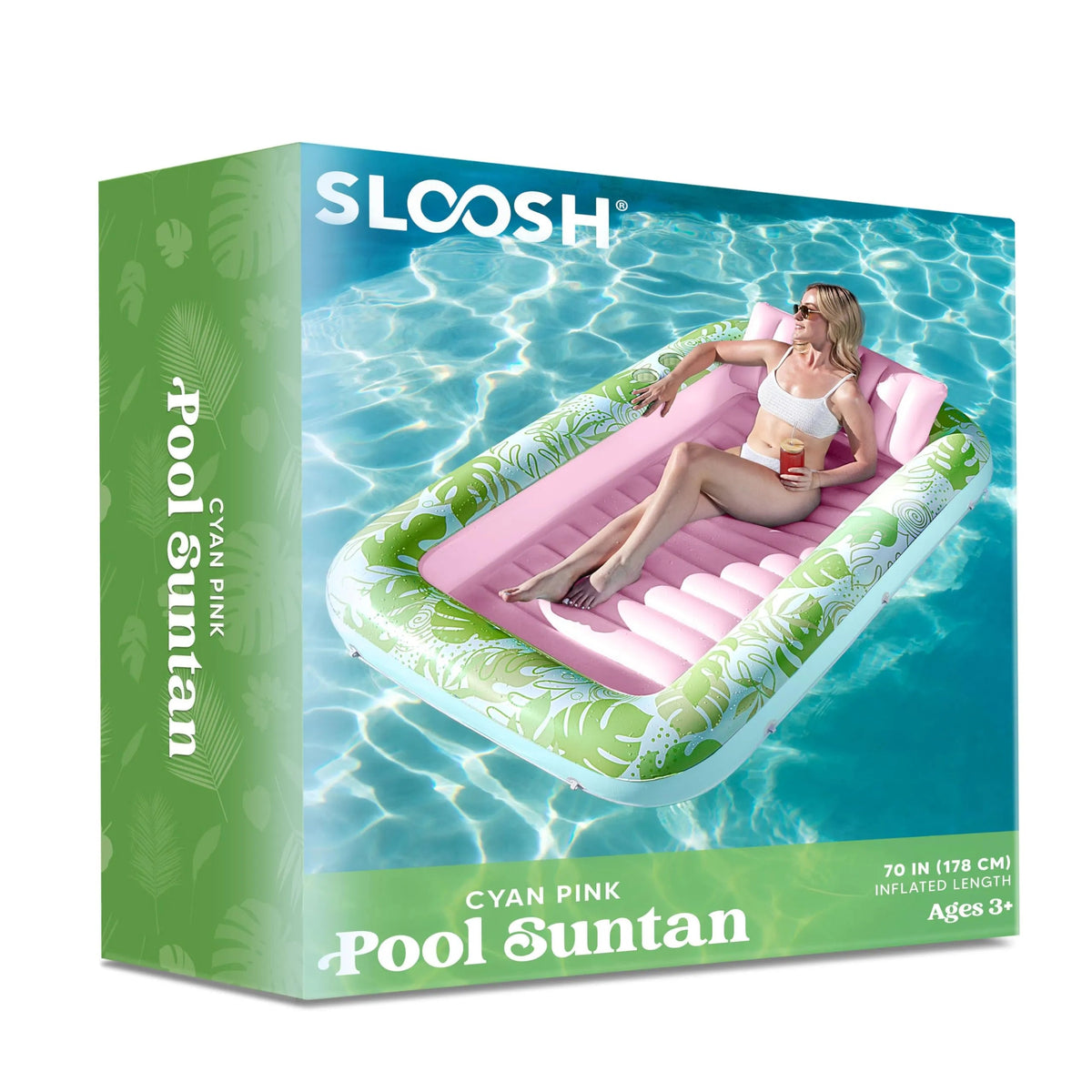 70in x 46in Cyan Pink Large Sun Tan Tub Pool Float