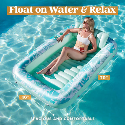 70in x 46in Cyan and White Large Sun Tan Tub Pool Float
