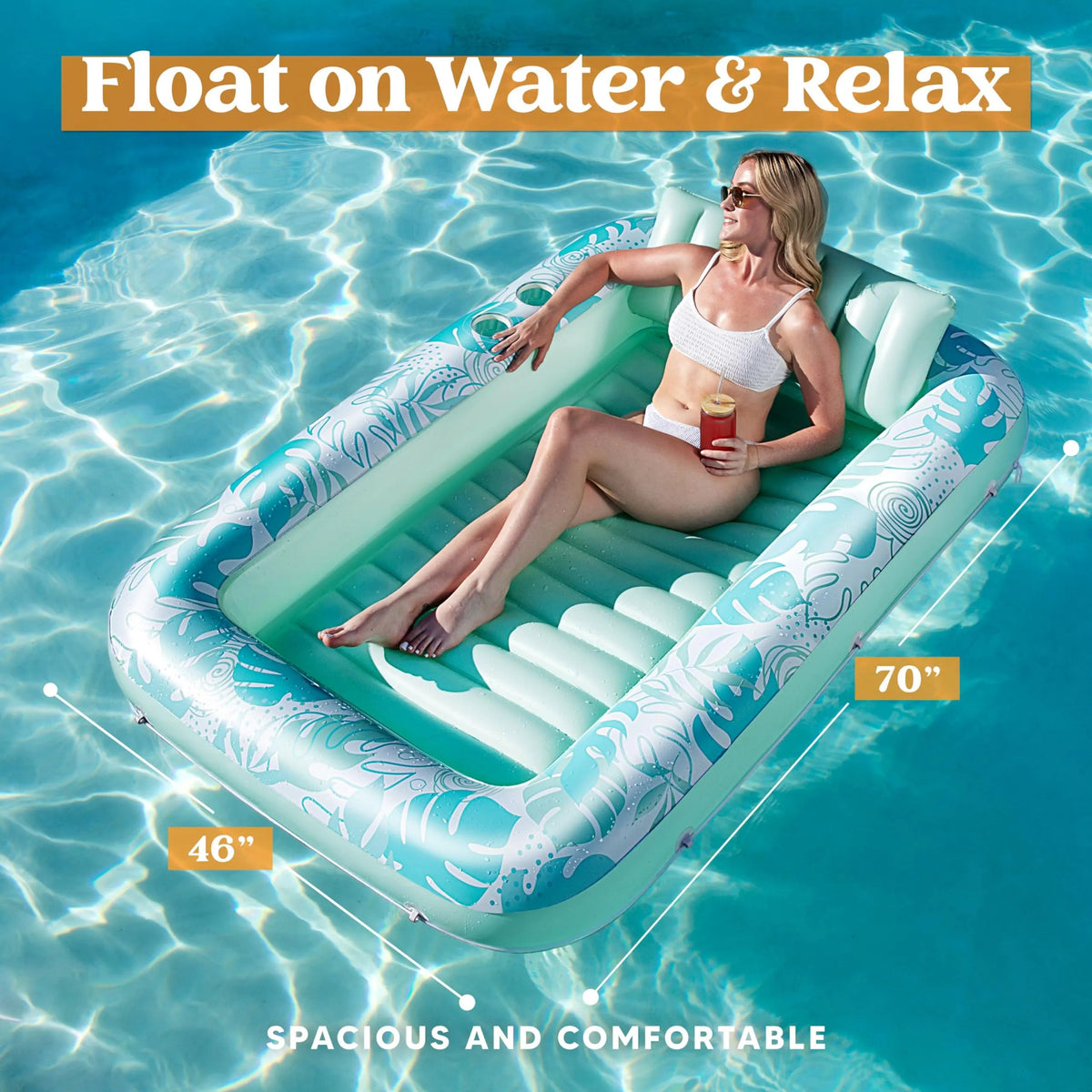 70in x 46in Cyan and White Large Sun Tan Tub Pool Float