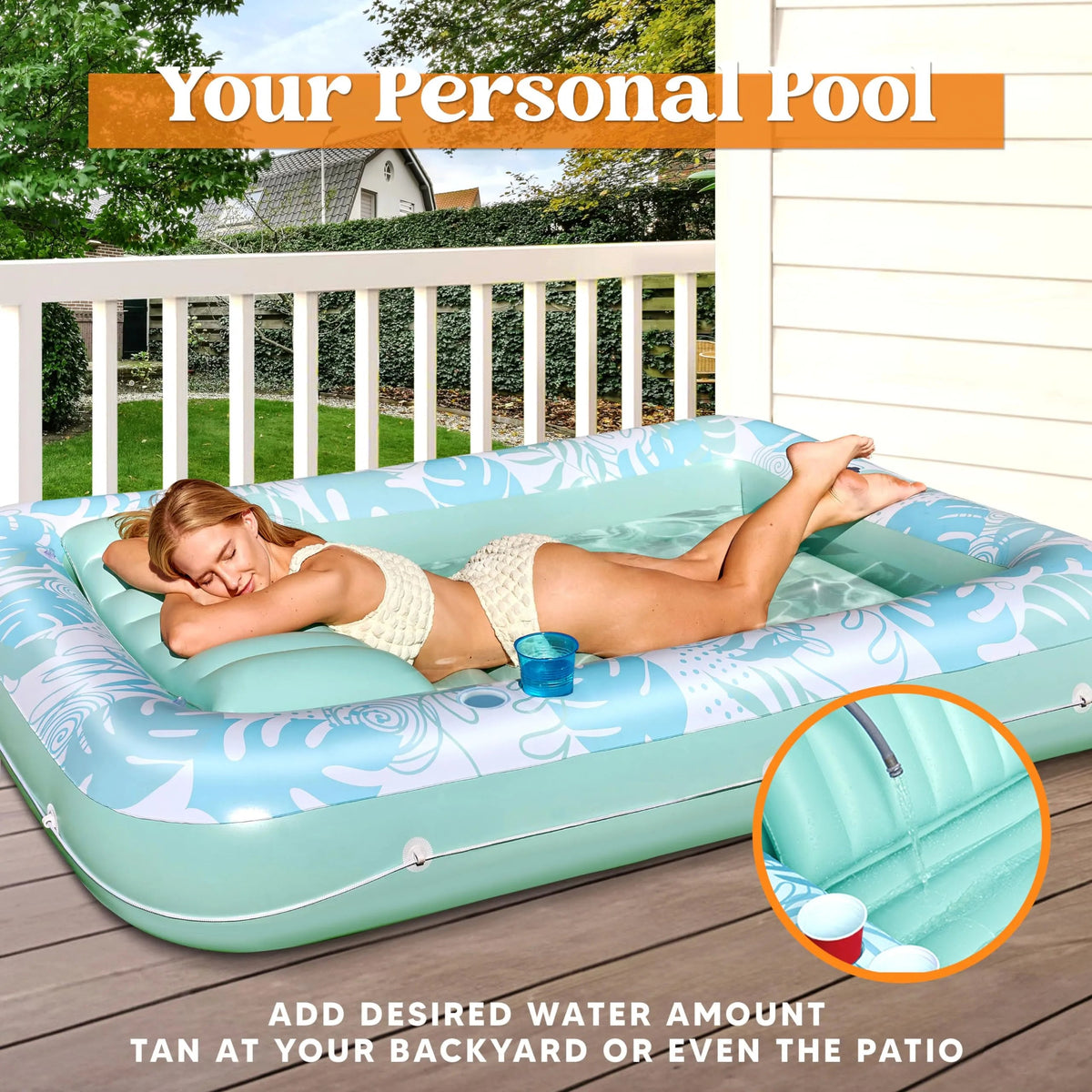 70in x 46in Cyan and White Large Sun Tan Tub Pool Float