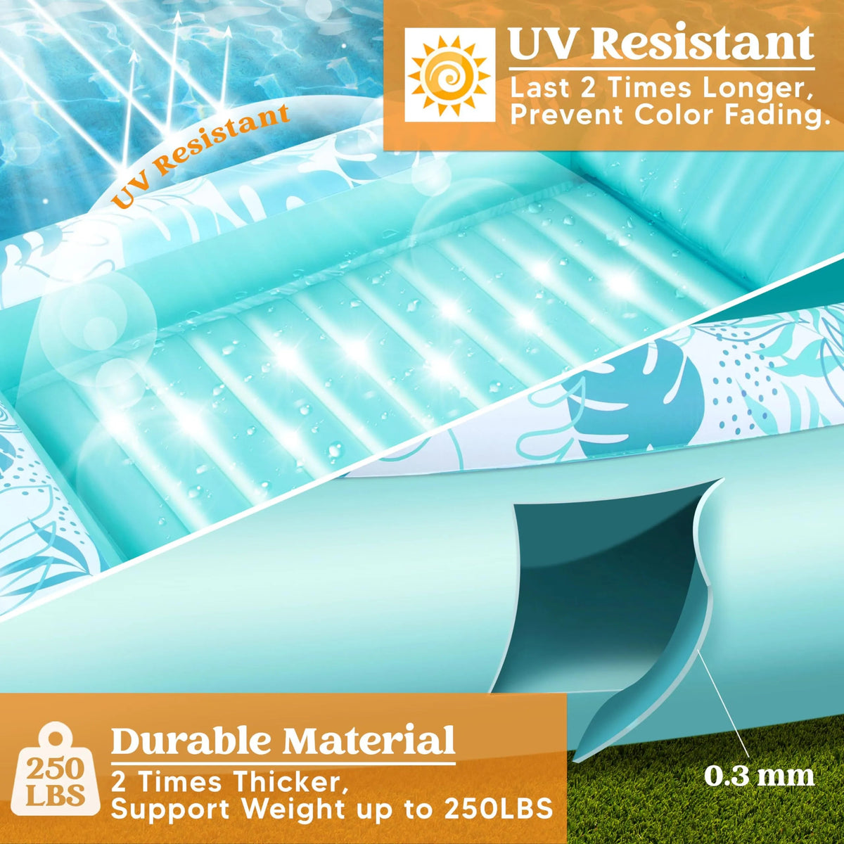 70in x 46in Cyan and White Large Sun Tan Tub Pool Float