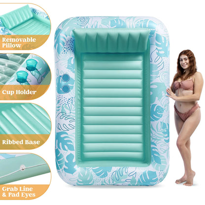 70in x 46in Cyan and White Large Sun Tan Tub Pool Float