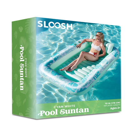 70in x 46in Cyan and White Large Sun Tan Tub Pool Float