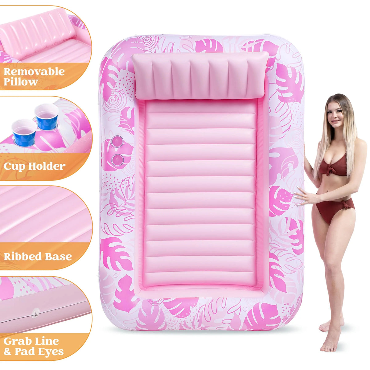 Large Blushing Pink Suntan Tub Pool Float (70in x 46in)