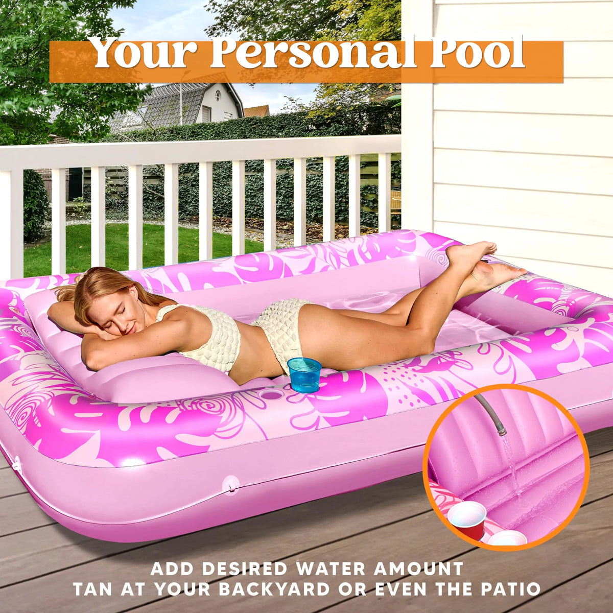 70in x 46in Large Hot Pink Sun Tan Tub Pool Float